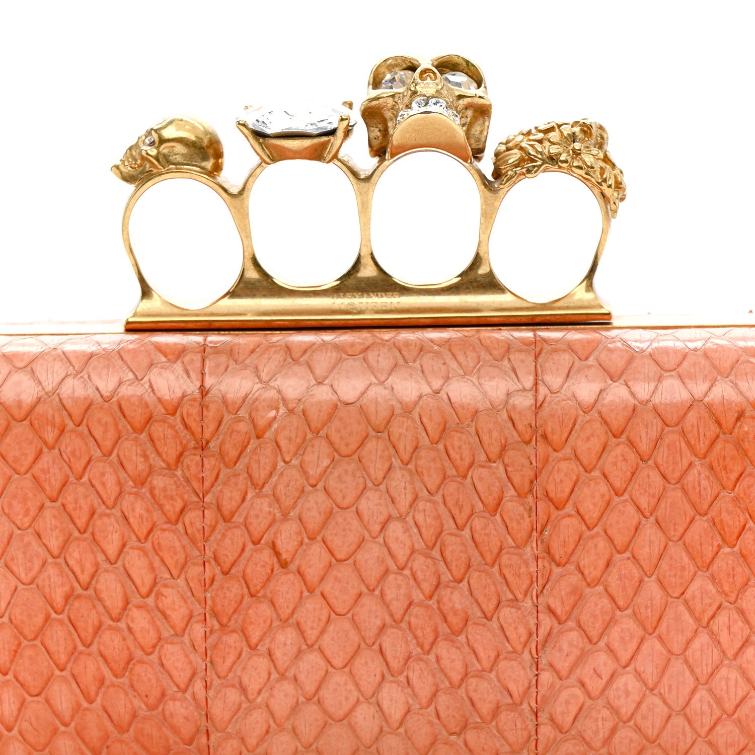 Snakeskin Knuckle Box Clutch Orange