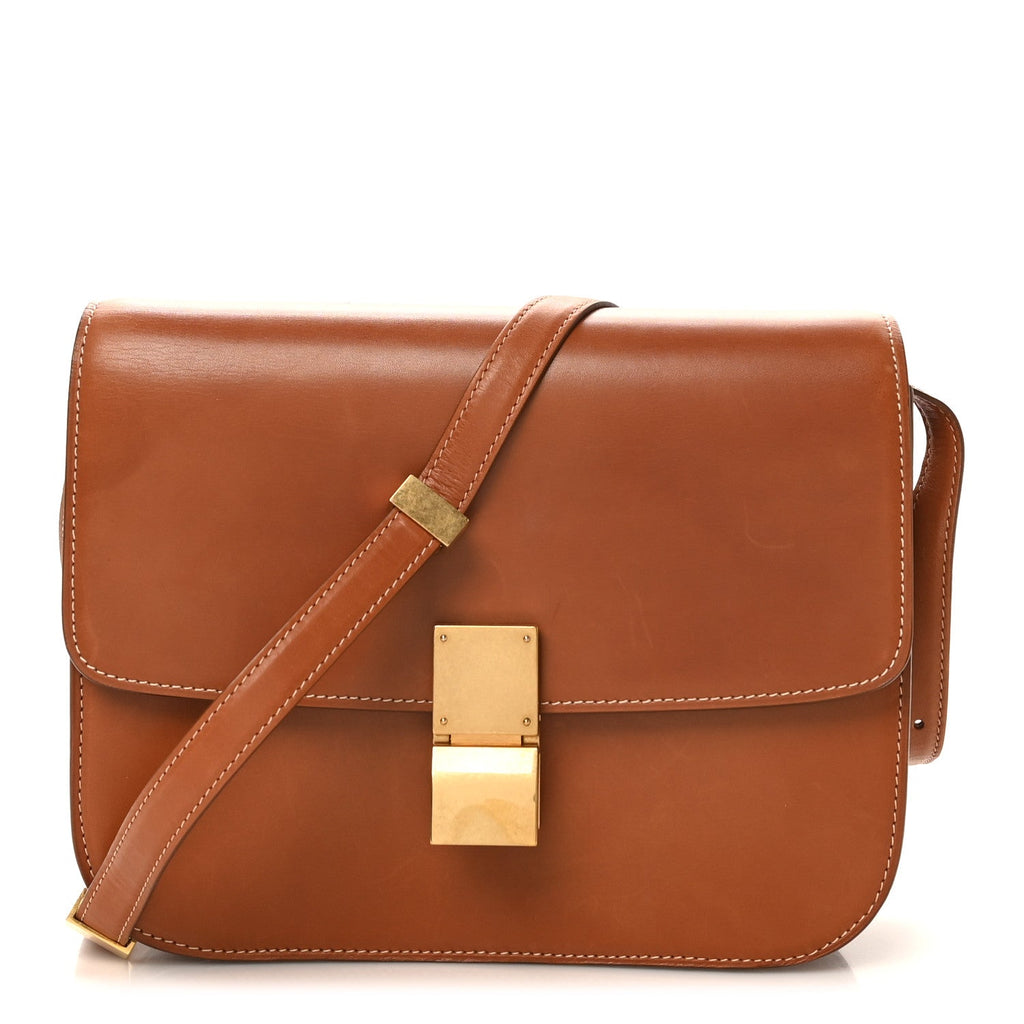 Natural Calfskin Medium Classic Box Flap Bag Tan