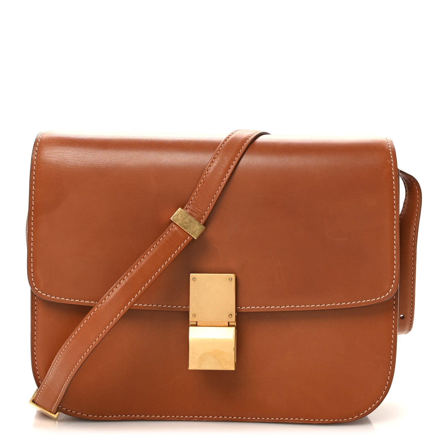 Natural Calfskin Medium Classic Box Flap Bag Tan