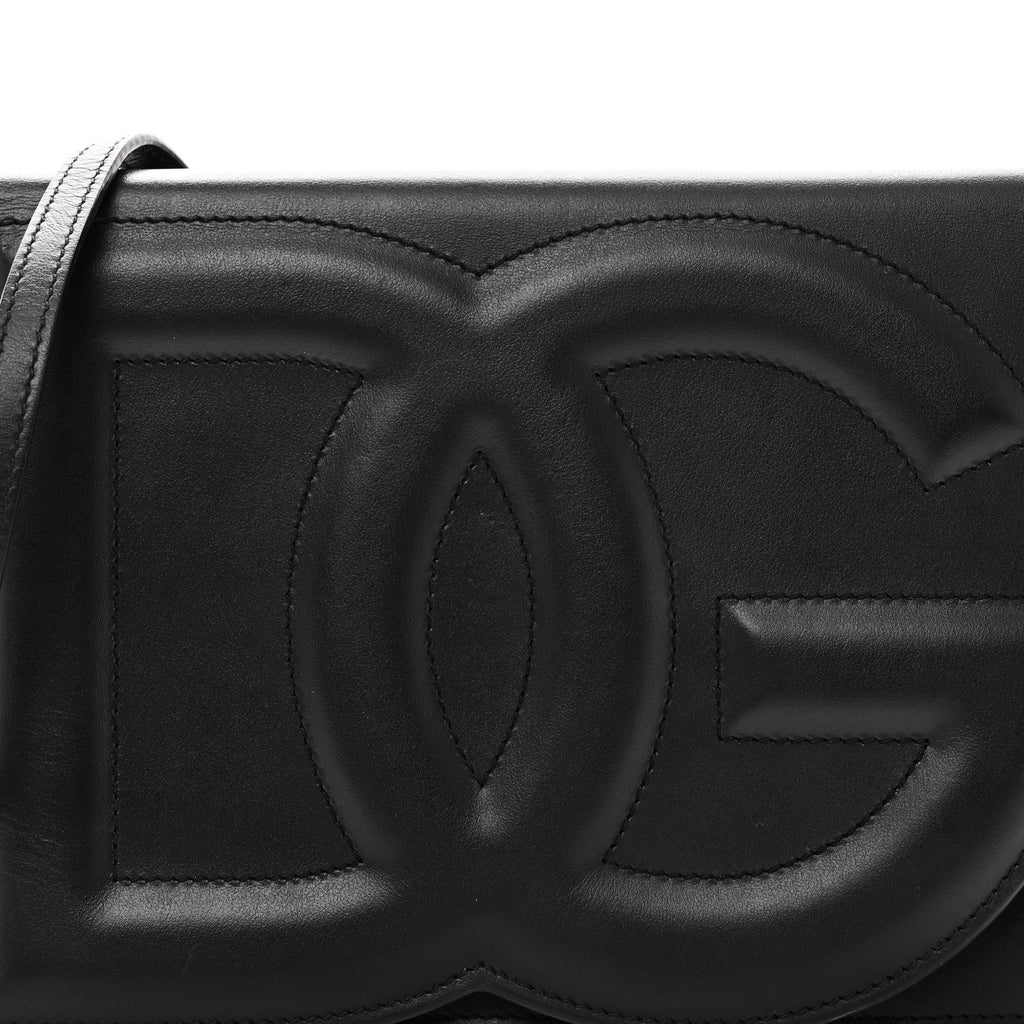 Calfskin DG Logo Flap Crossbody Bag Black