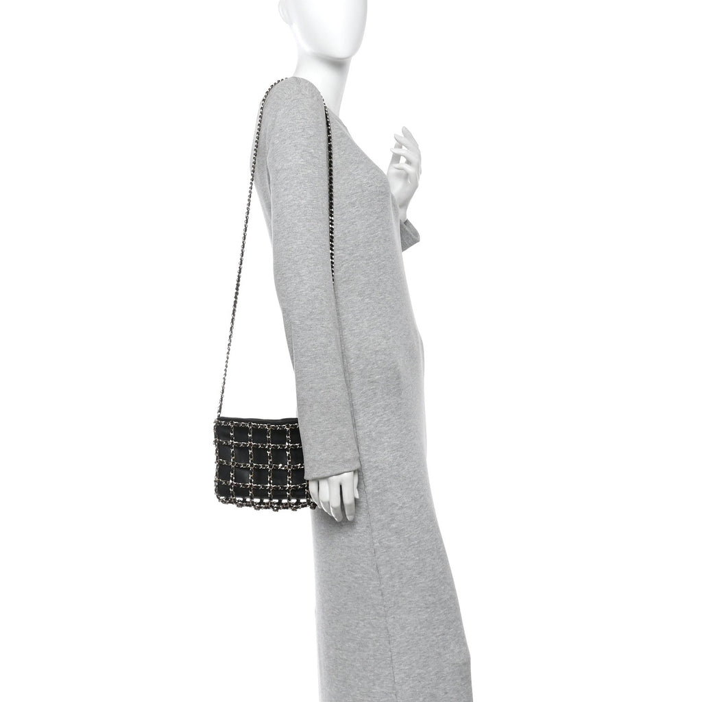 Lambskin Chain Frame Shoulder Bag Black