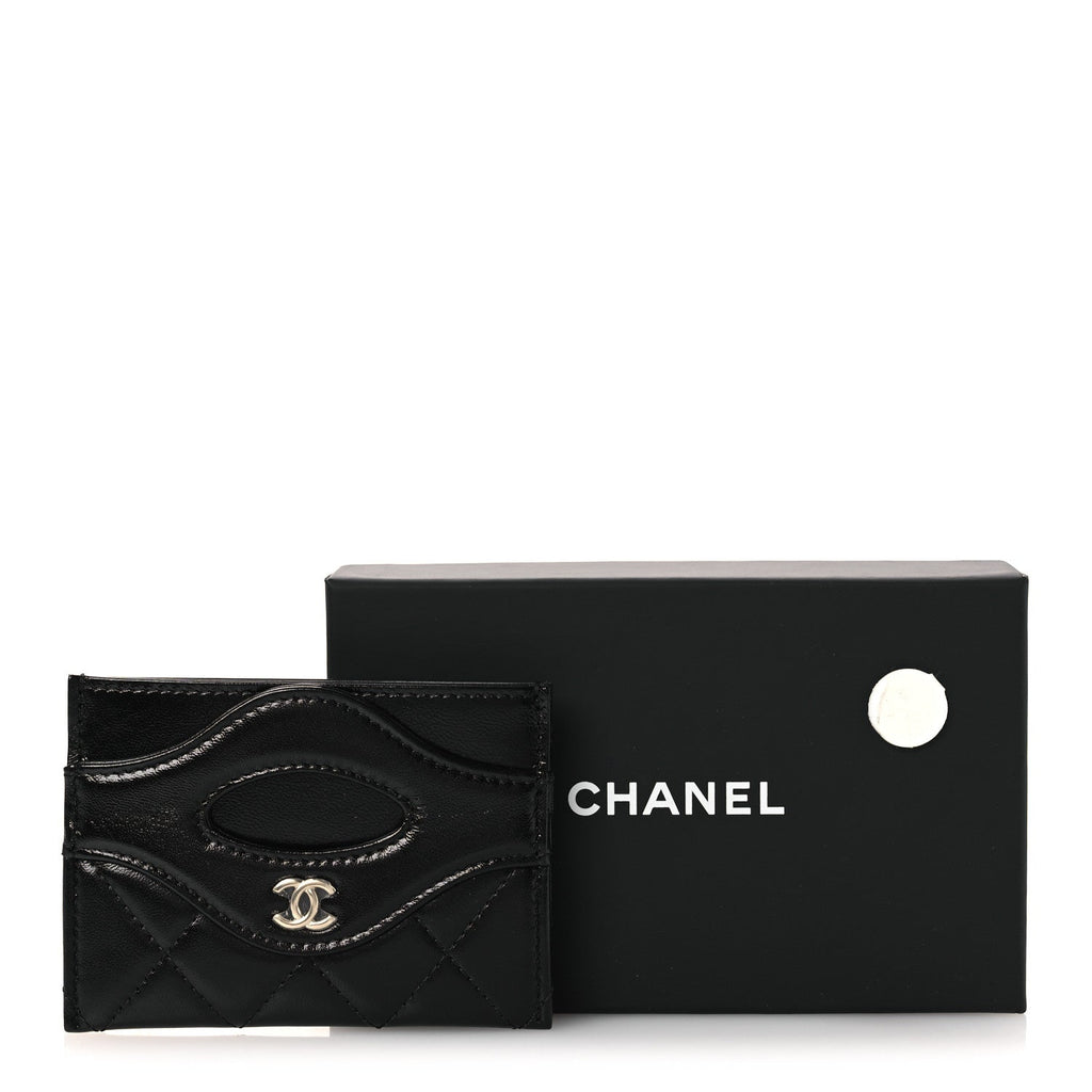 Shiny Crumpled Calfskin Quilted 31  Holder Black