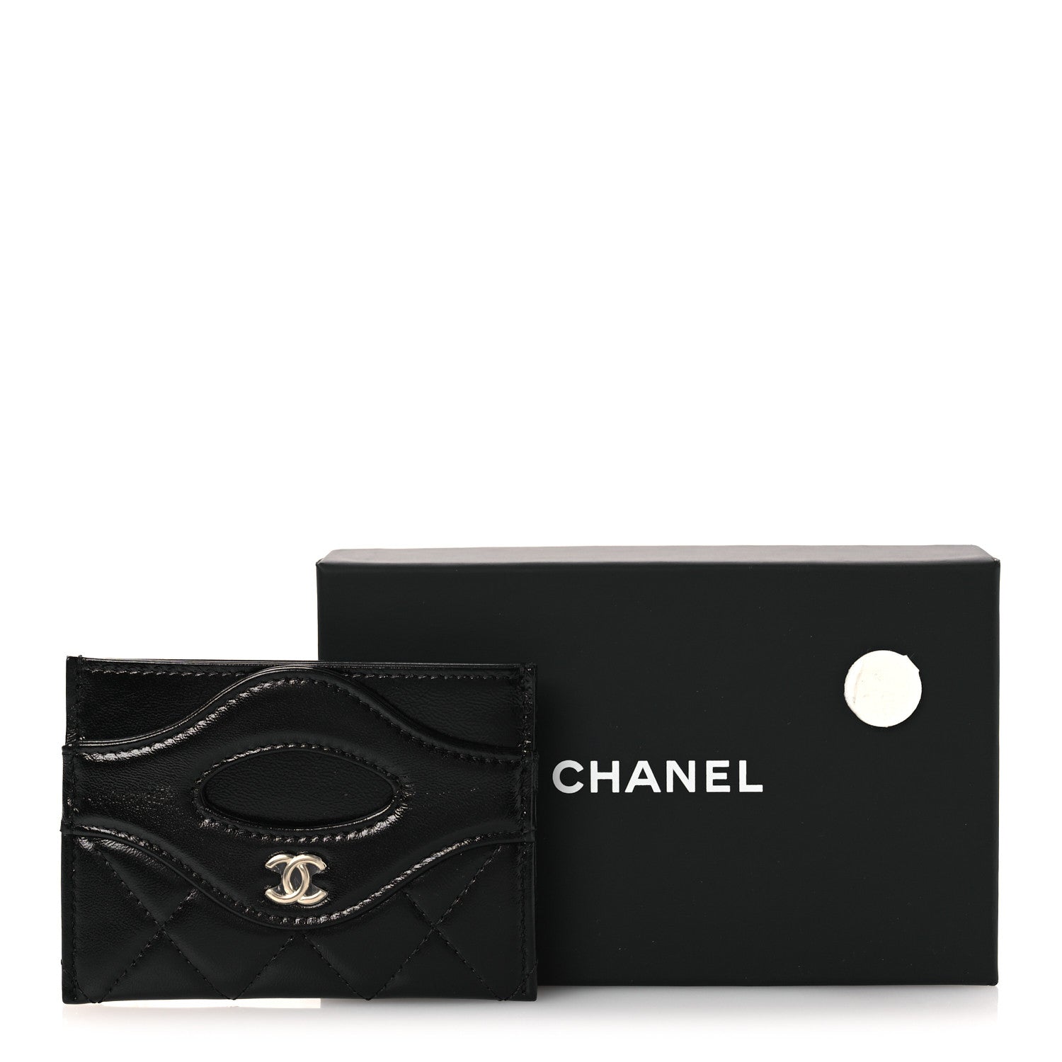 Shiny Crumpled Calfskin Quilted 31  Holder Black