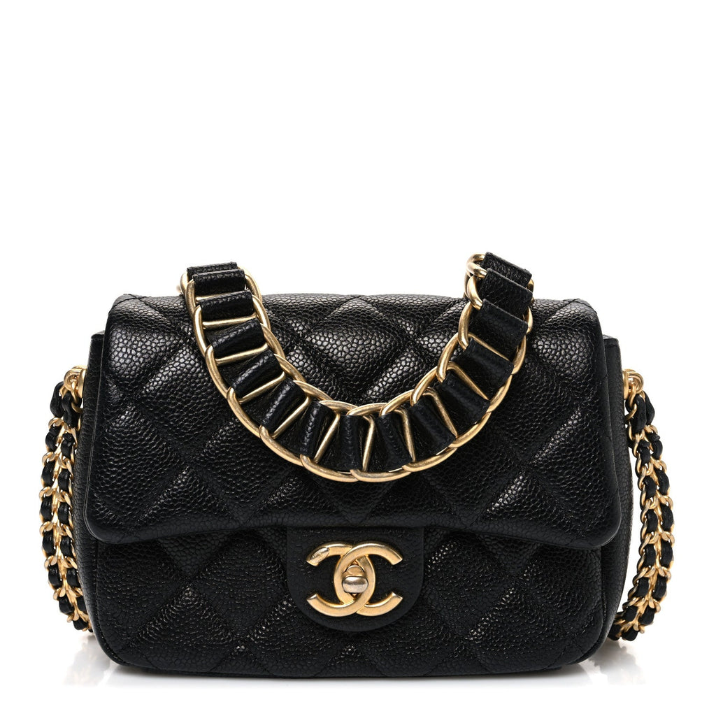 Caviar Quilted Mini Chain Soul Flap Black