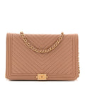 Caviar Chevron Quilted Boy Wallet On Chain WOC Dark Beige