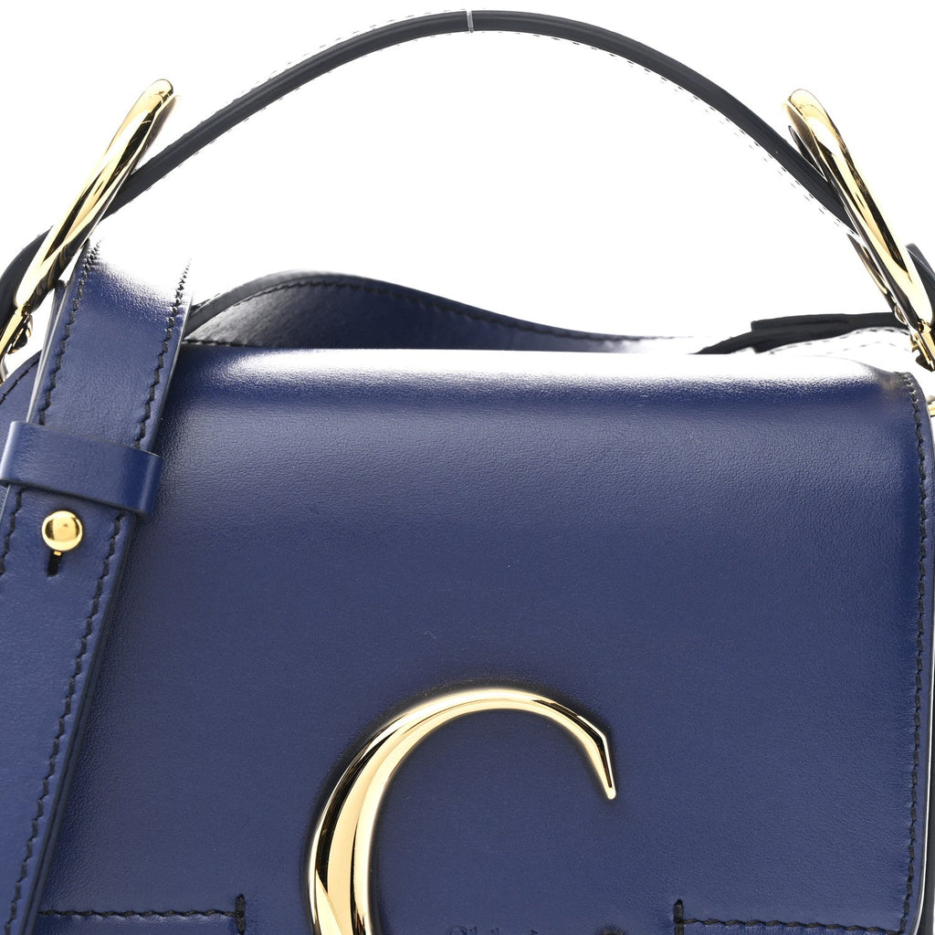 Shiny Calfskin Suede Mini C Bag Smoky Blue