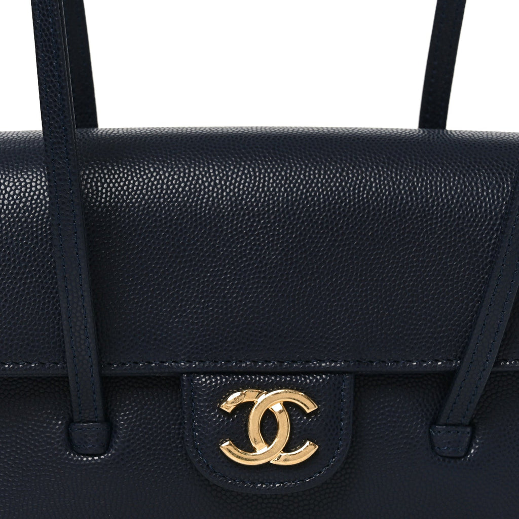 Shiny Caviar Mini Preppy Coco Shoulder Bag Dark Blue