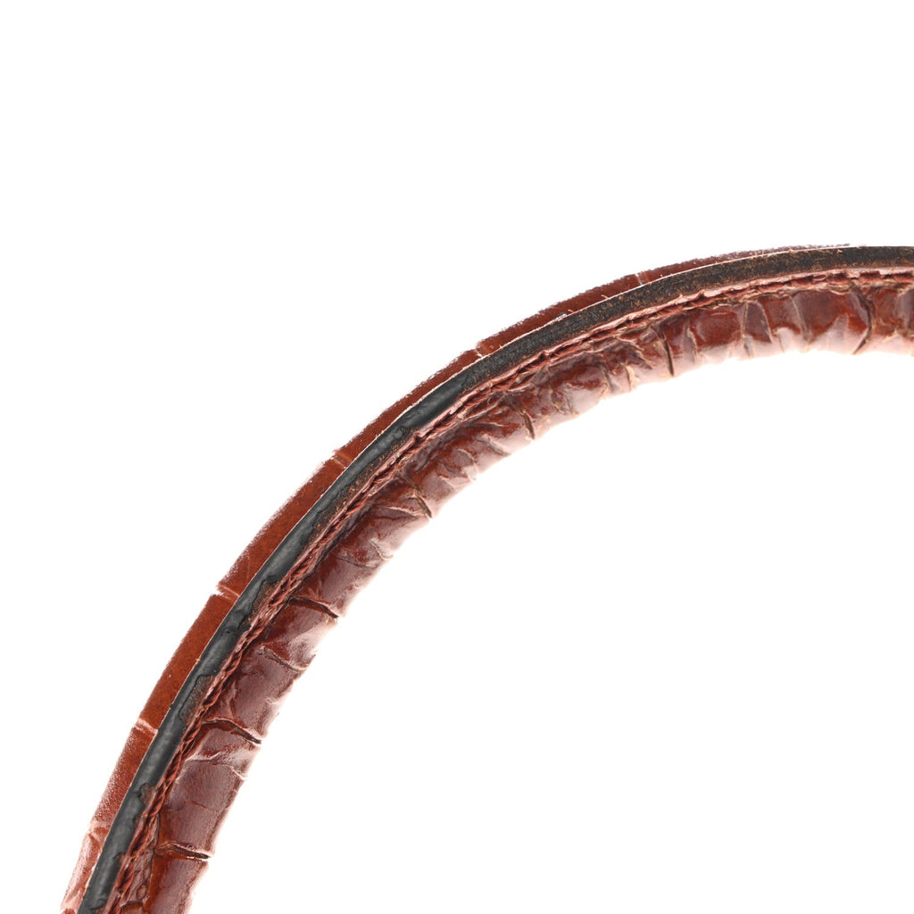 Calfskin Crocodile Embossed Small Pipe Bag Chestnut
