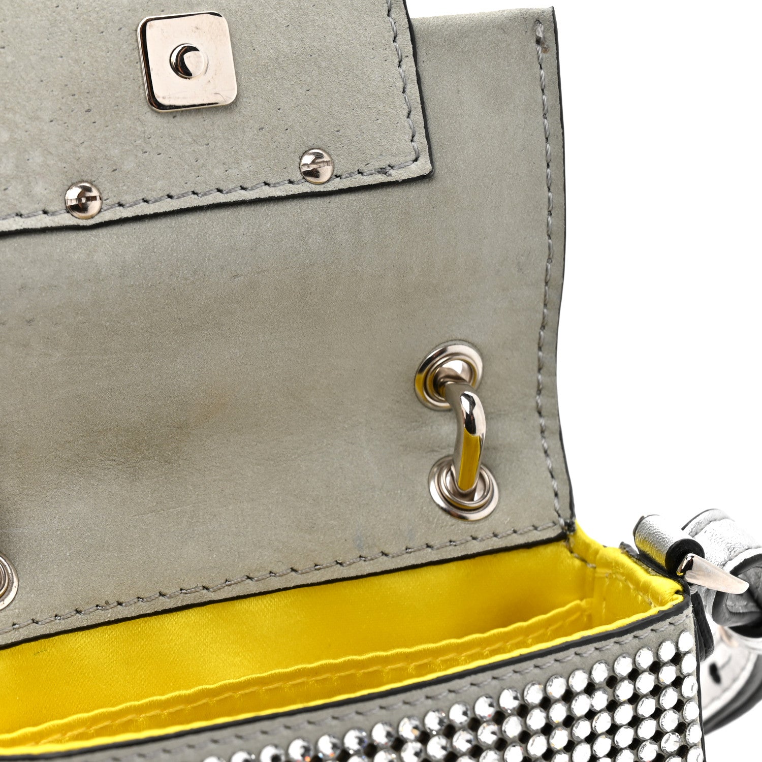 Nubuck Crystal Catalan Mirror Nano Maxi Buckle Baguette Charm Pietra Argento