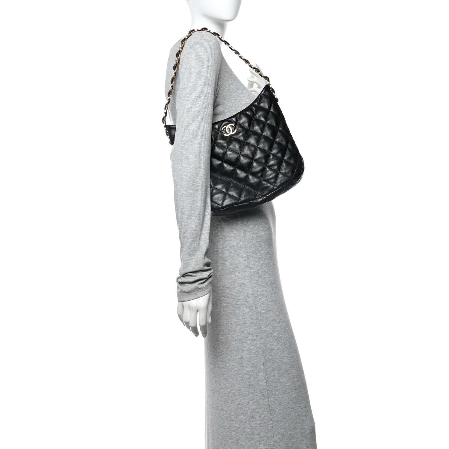 Lambskin Quilted Large CC Links Hobo Black