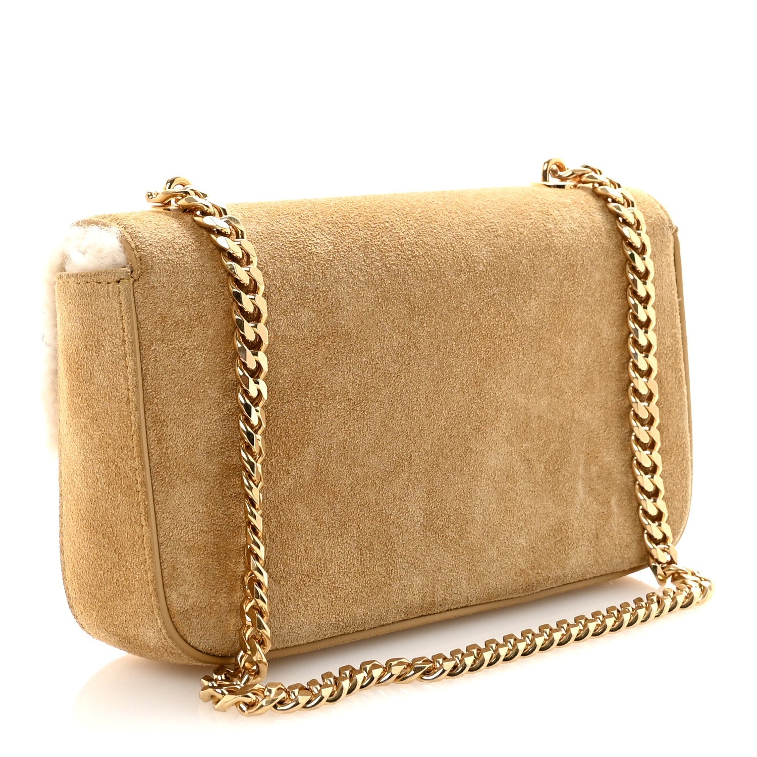 Suede Shearling Triomphe Chain Shoulder Bag Beige