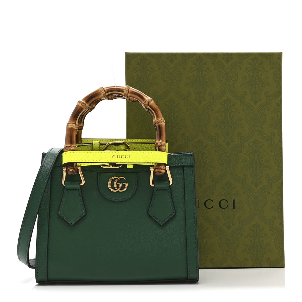 Wonka Grain Calfskin Mini Diana Tote Bag Green Yellow Fluo