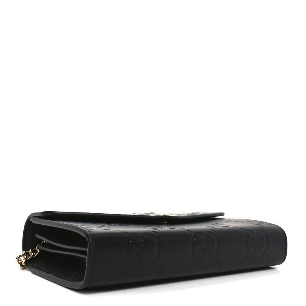 Calfskin GG Debossed Chain Wallet Black