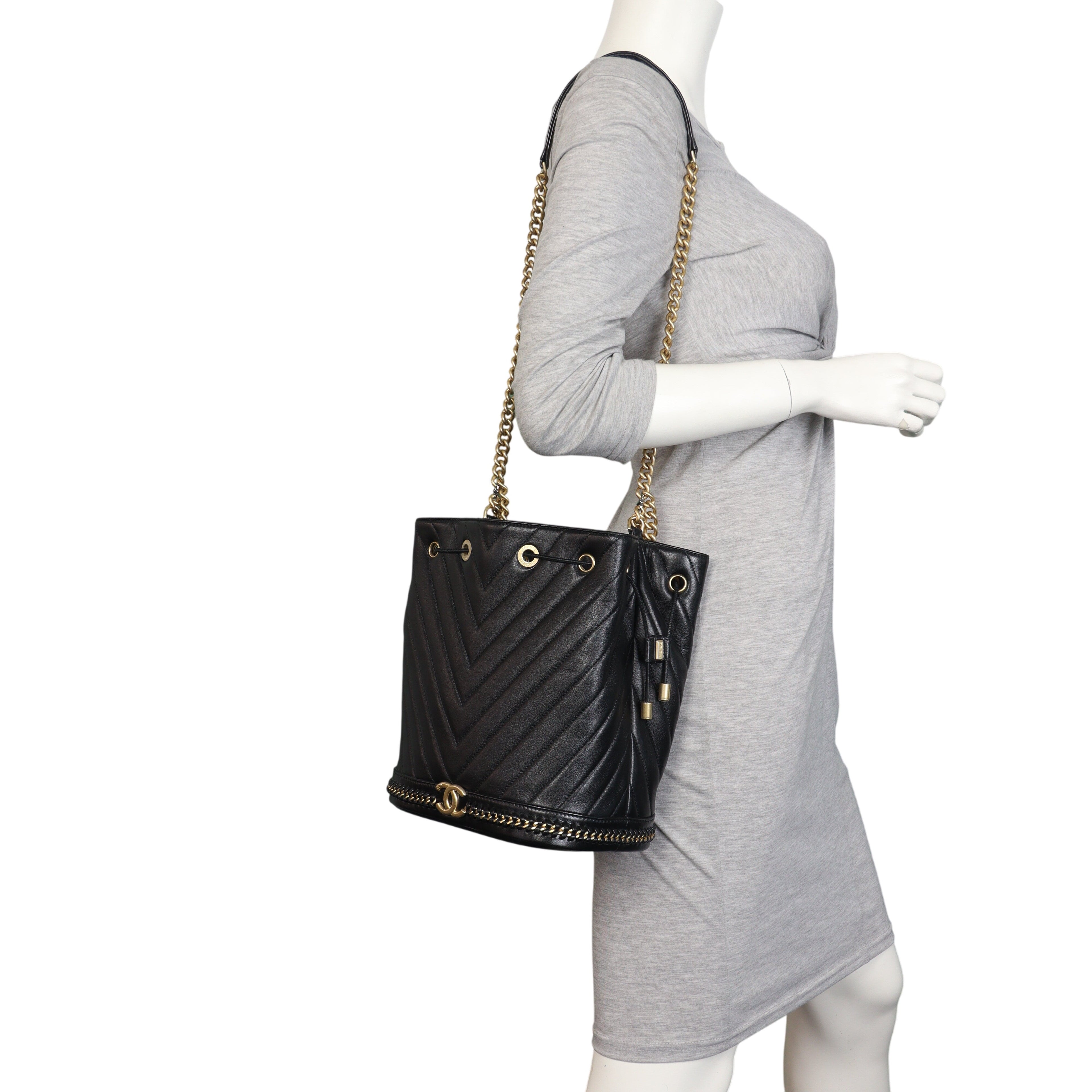 Chanel Paris Cosmopolite Bucket Bag Chevron