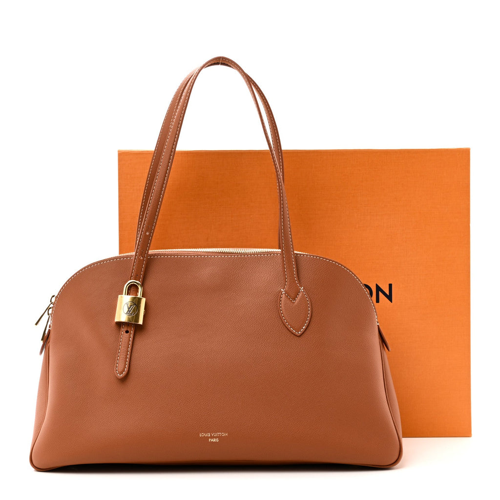 Grained Calfskin Low Key Duffle Tote Cognac