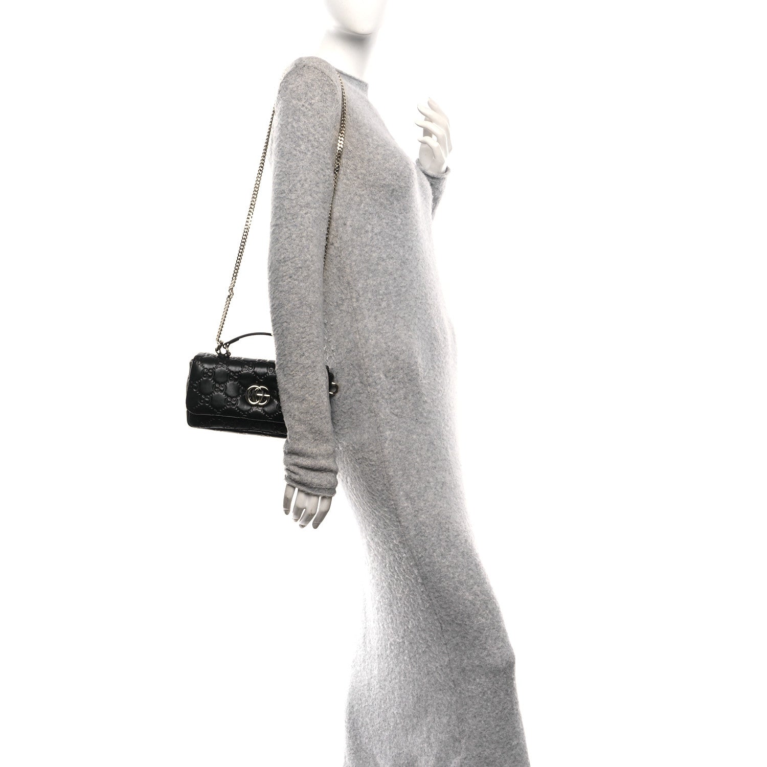 Lambskin Embossed Mini GG Milano Top Handle Shoulder Bag Black