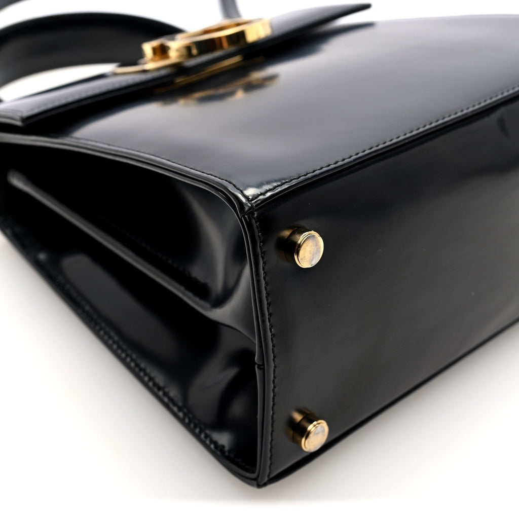Hammered Calfskin Small Iconic Top Handle Bag Black