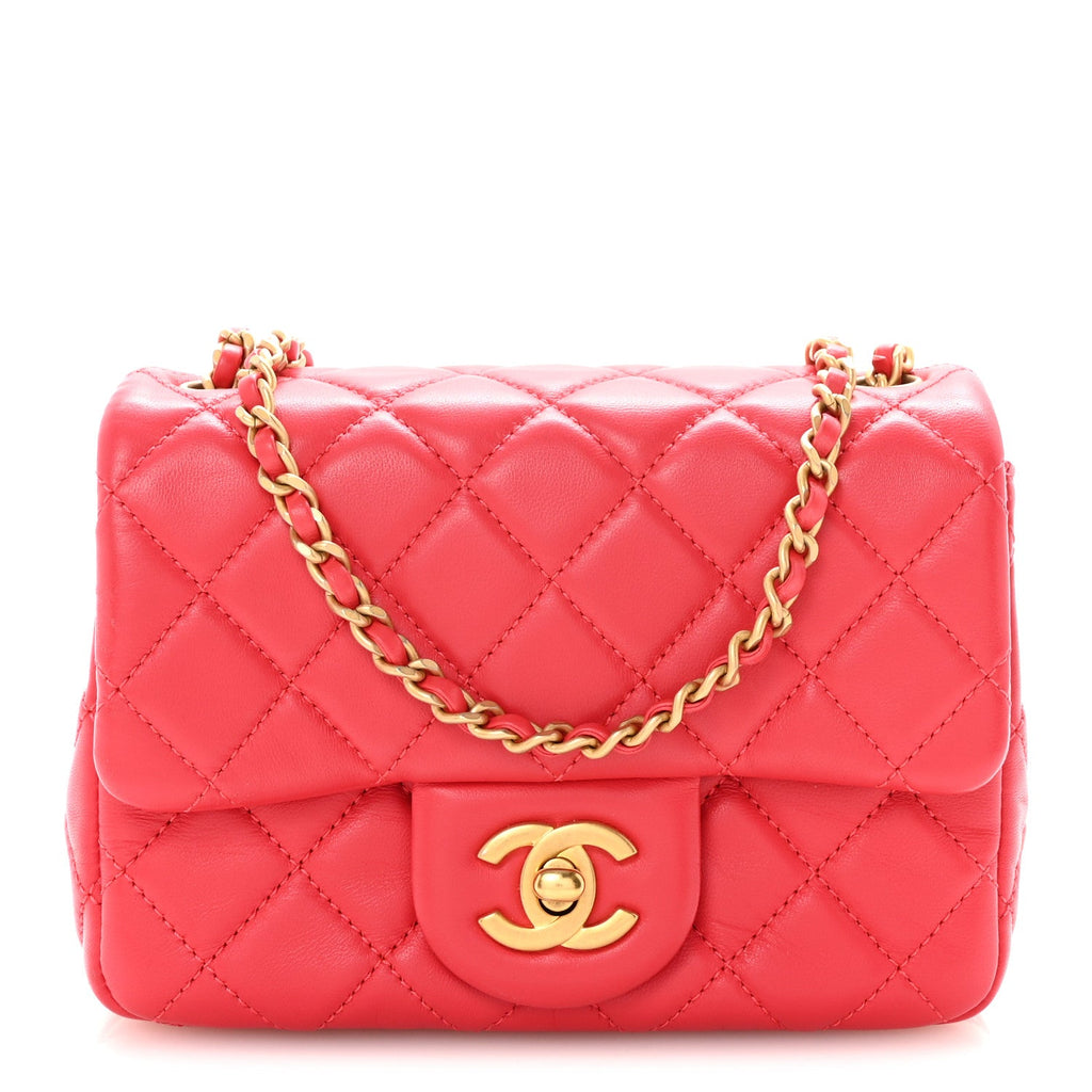Lambskin Quilted Mini Pearl Crush Flap Red