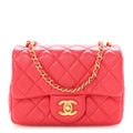 Lambskin Quilted Mini Pearl Crush Flap Red