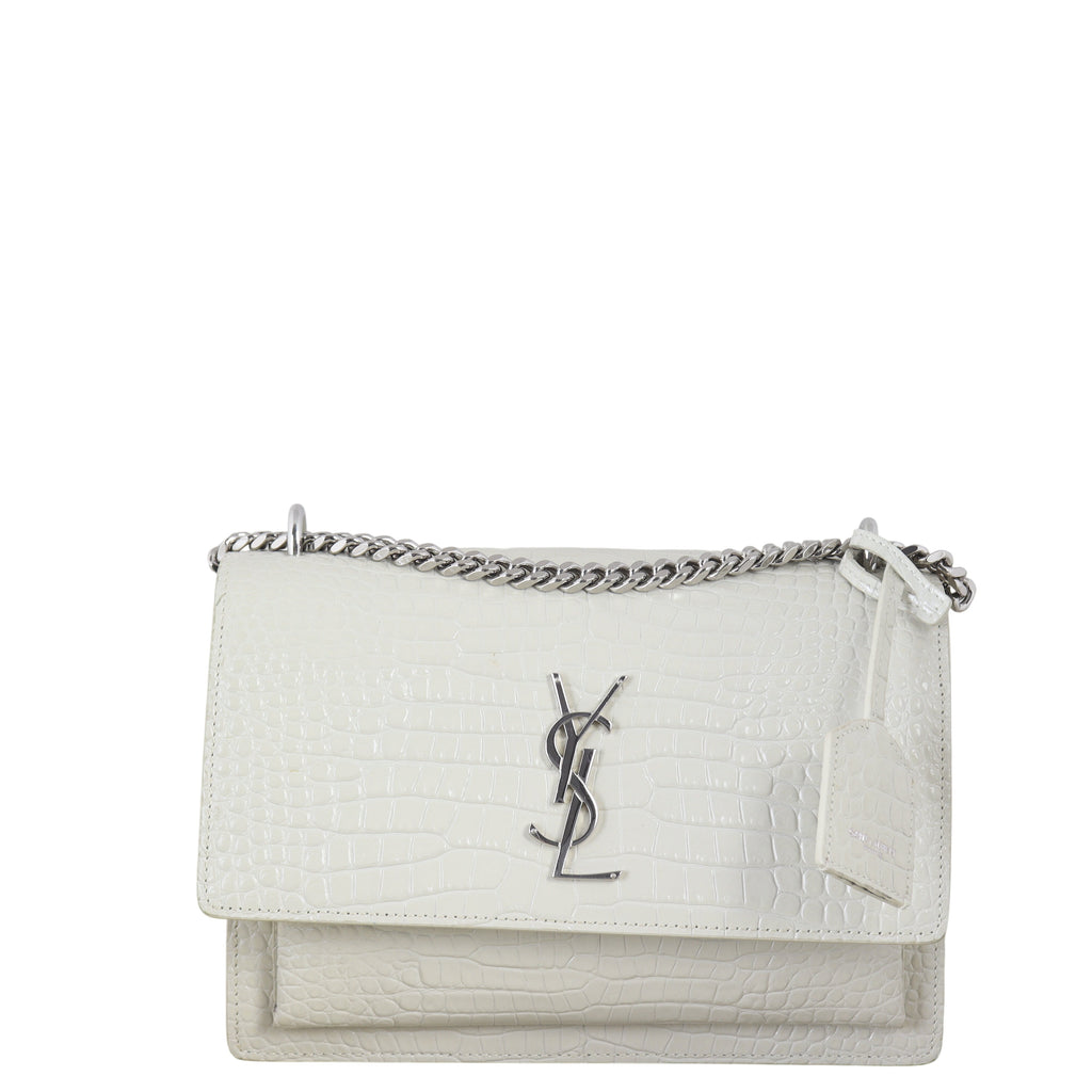 Saint Laurent Sunset Medium Croc-Embossed