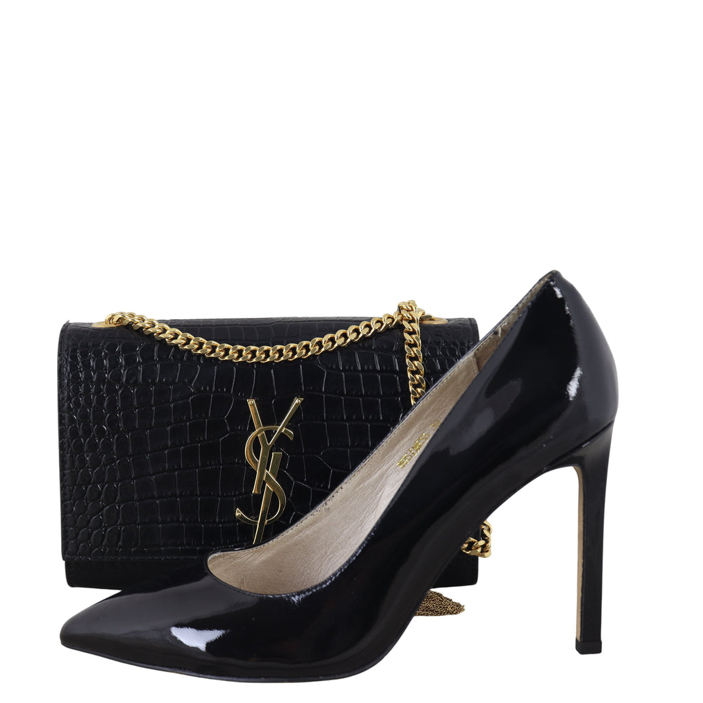 Saint Laurent Kate Tassel Chain Bag Small Croc-Embossed