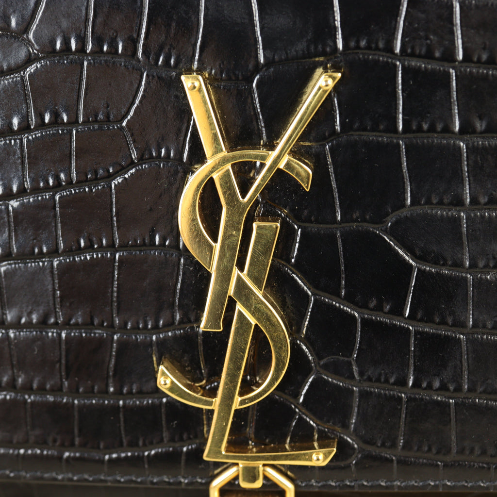 Saint Laurent Kate Tassel Chain Bag Small Croc-Embossed