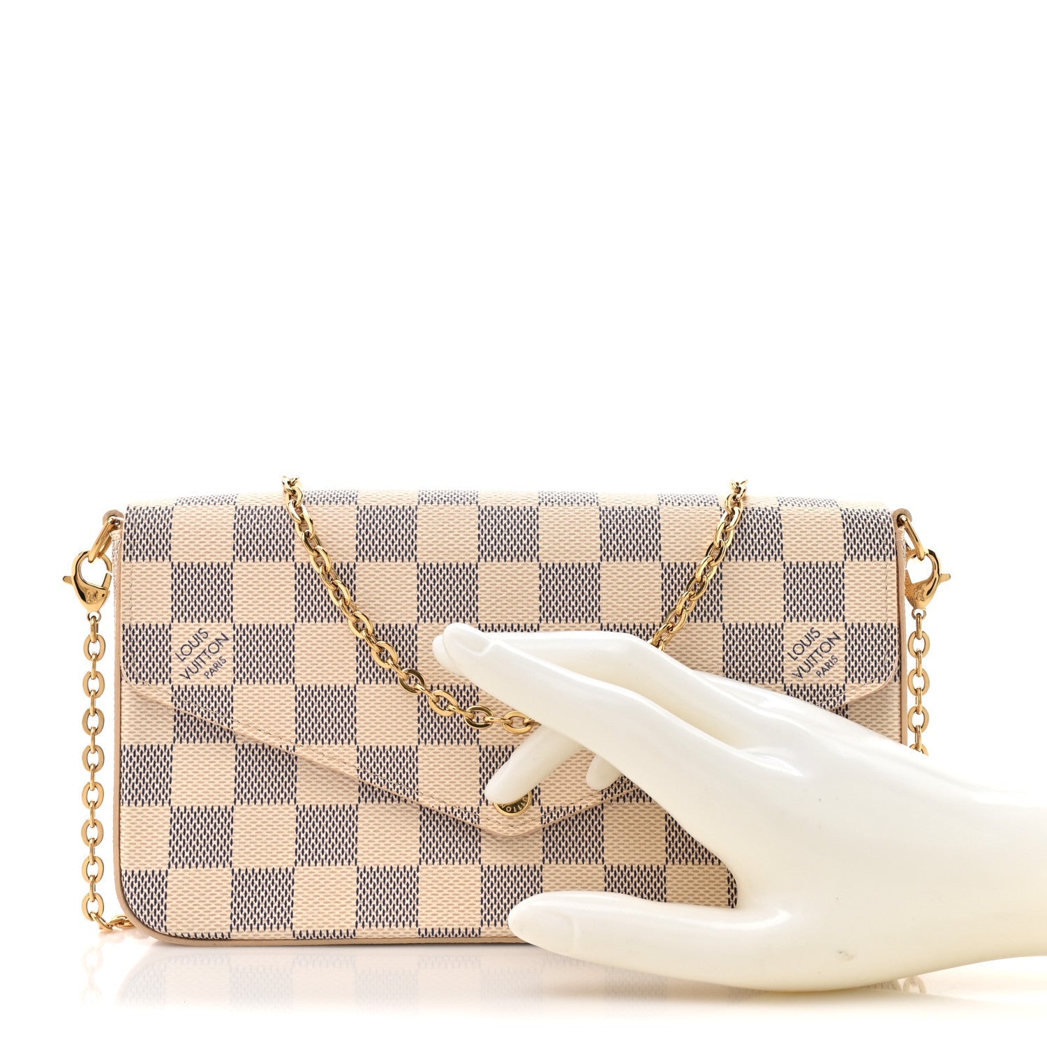 Damier Azur Pochette Felicie Chain Wallet Rose Ballerine