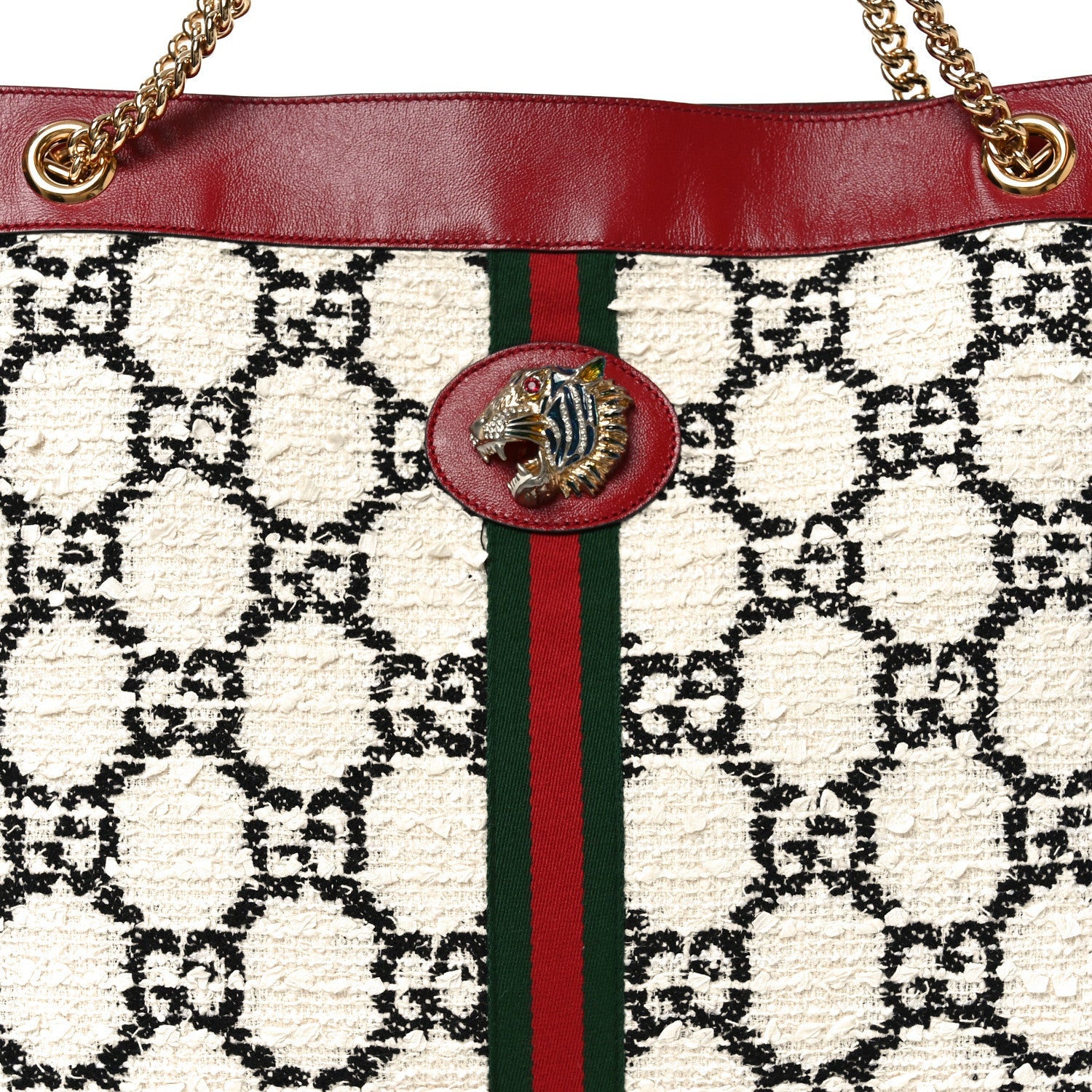 Tweed GG Monogram Large Rajah Chain Tote White Black Romantic Cherry