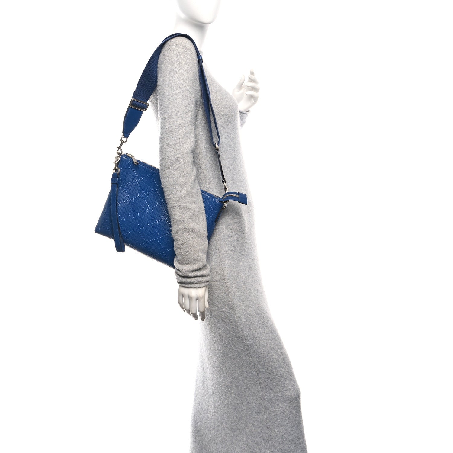 Calfskin GG Tennis Embossed Medium Wristlet Messenger Bag Intense Metal Blue