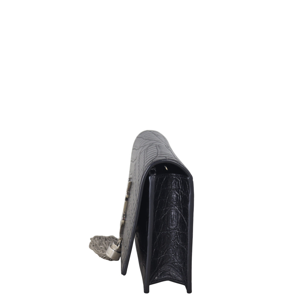 Saint Laurent Kate Tassel Chain Wallet Croc-Embossed