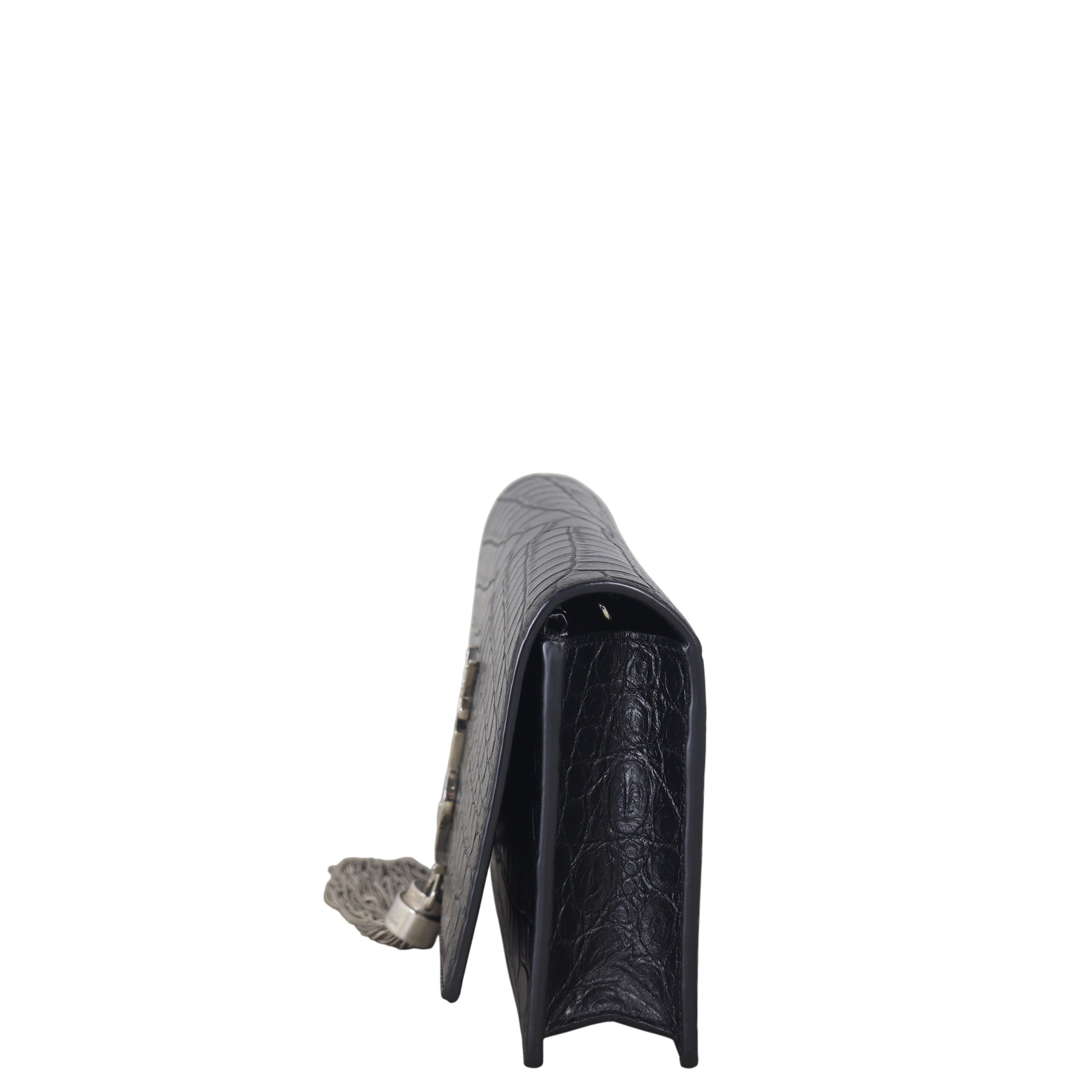 Saint Laurent Kate Tassel Chain Wallet Croc-Embossed