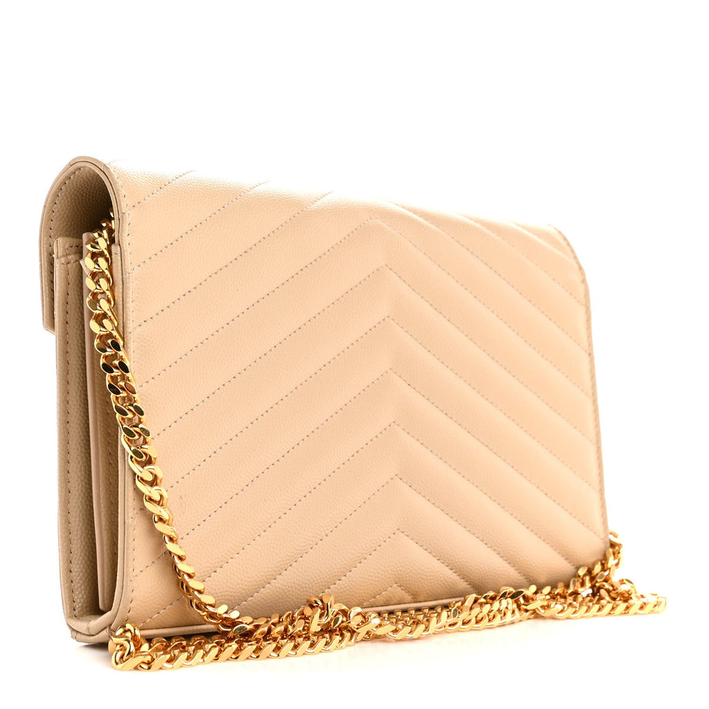 Grain De Poudre Matelasse Chevron Monogram Chain Wallet Dark Beige