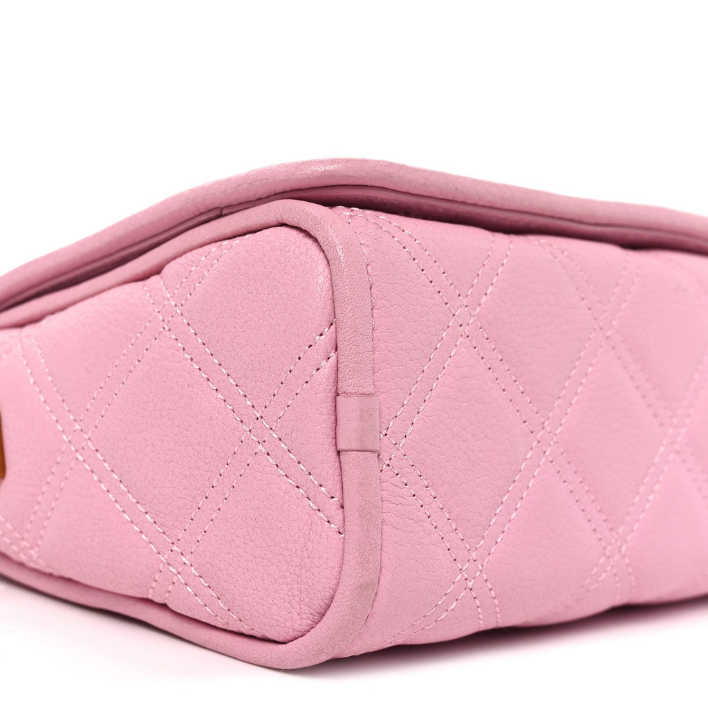 Grained Calfskin Quilted Double Stitched Small The Status Shoulder Bag Pink