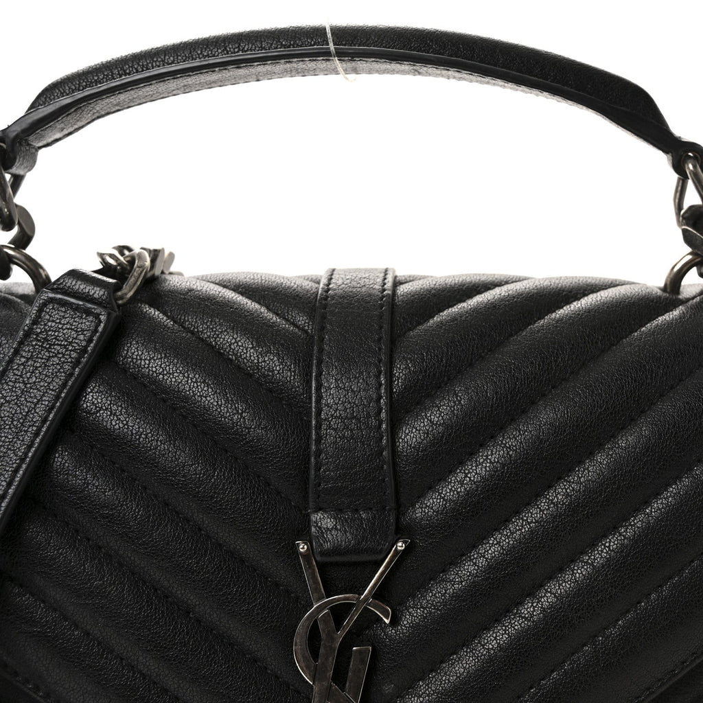 Sheepskin Matelasse Chevron Monogram Medium College Bag Black