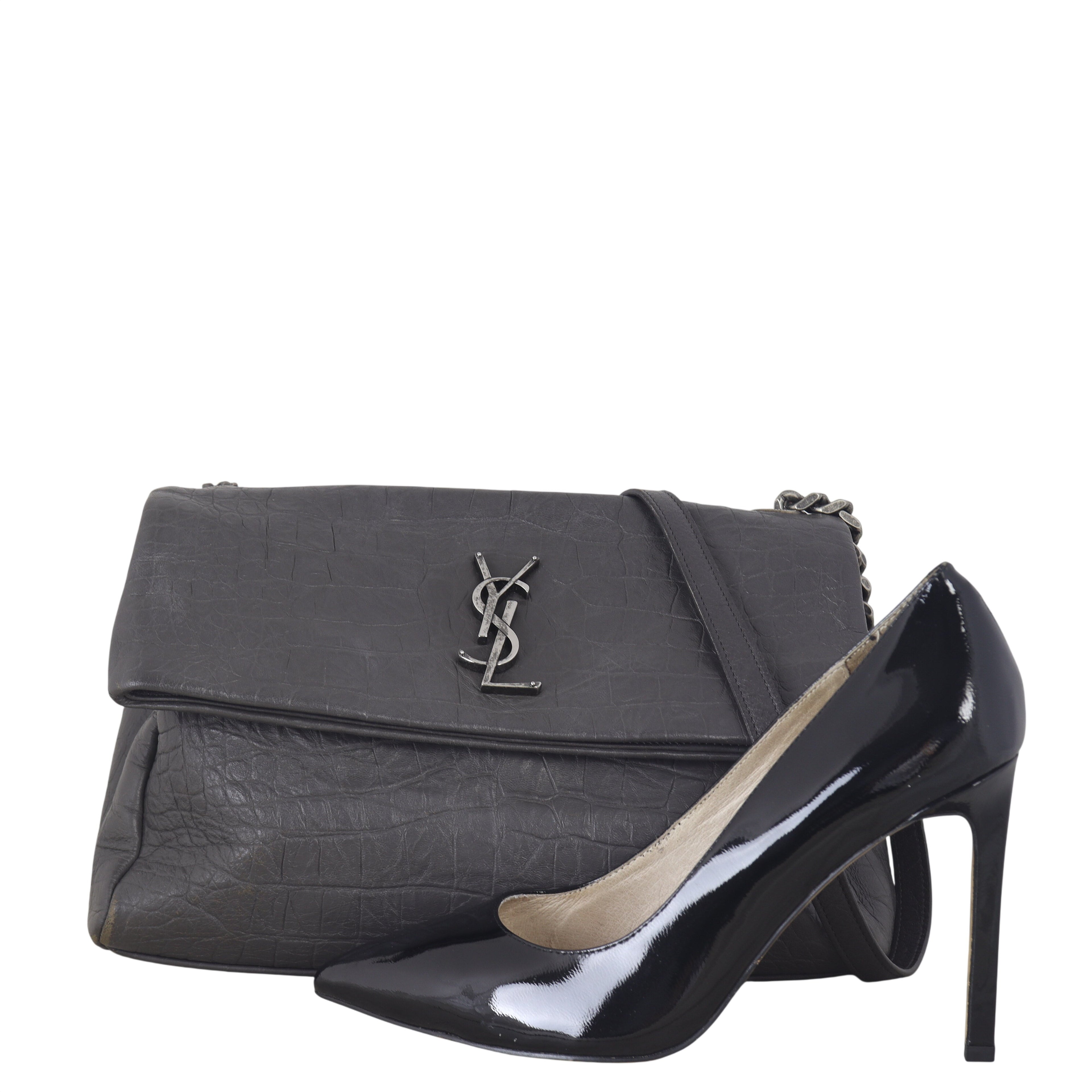 Saint Laurent West Hollywood Medium Croc-Embossed