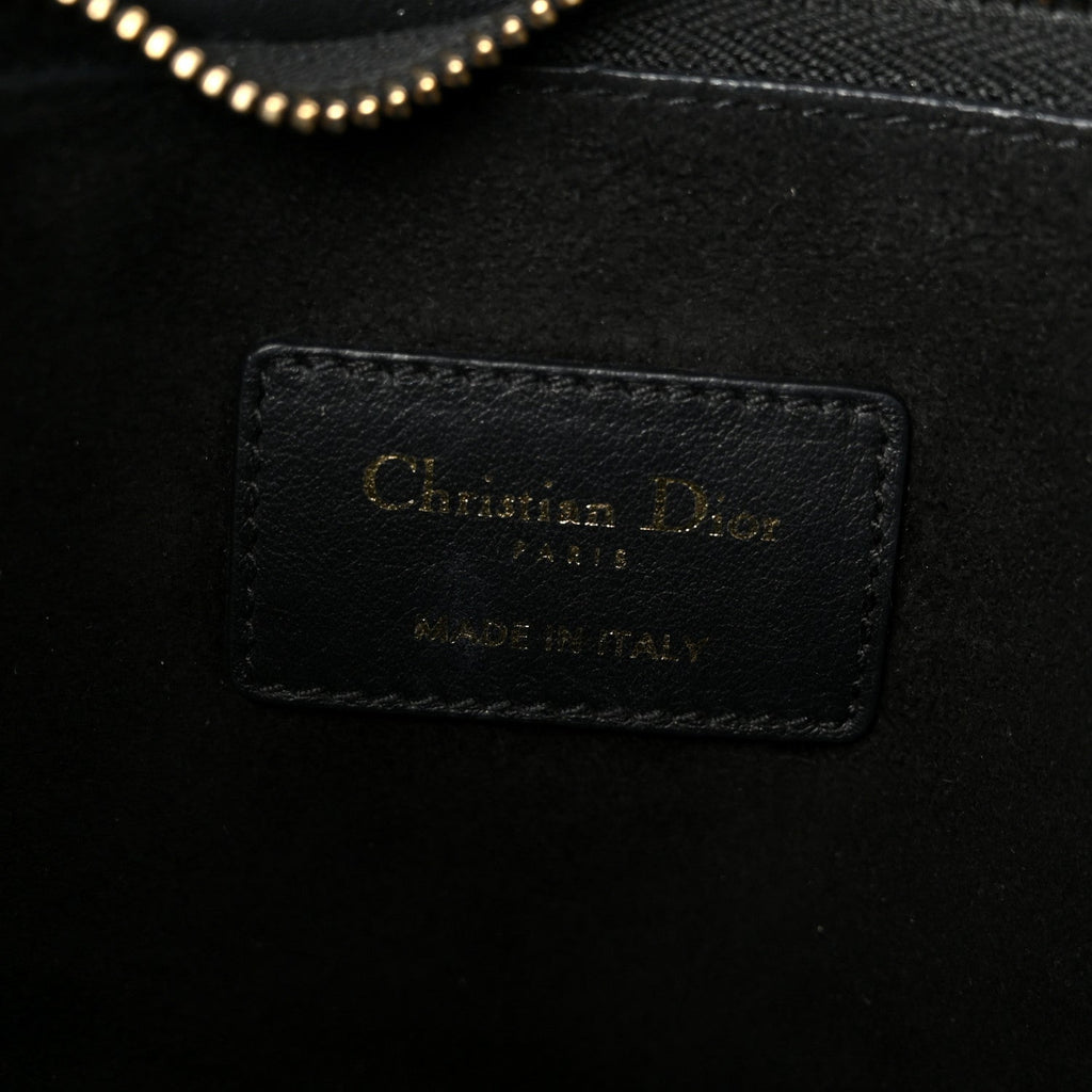 Calfskin Medium Diordouble Zip Pouch Black