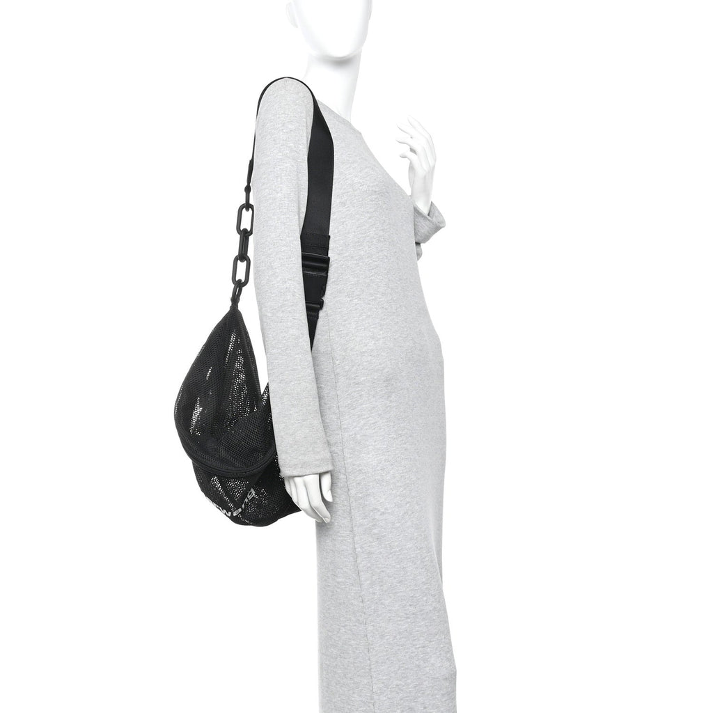 Nylon Mesh Logo Printed Attica Gym Shoulder Bag Black