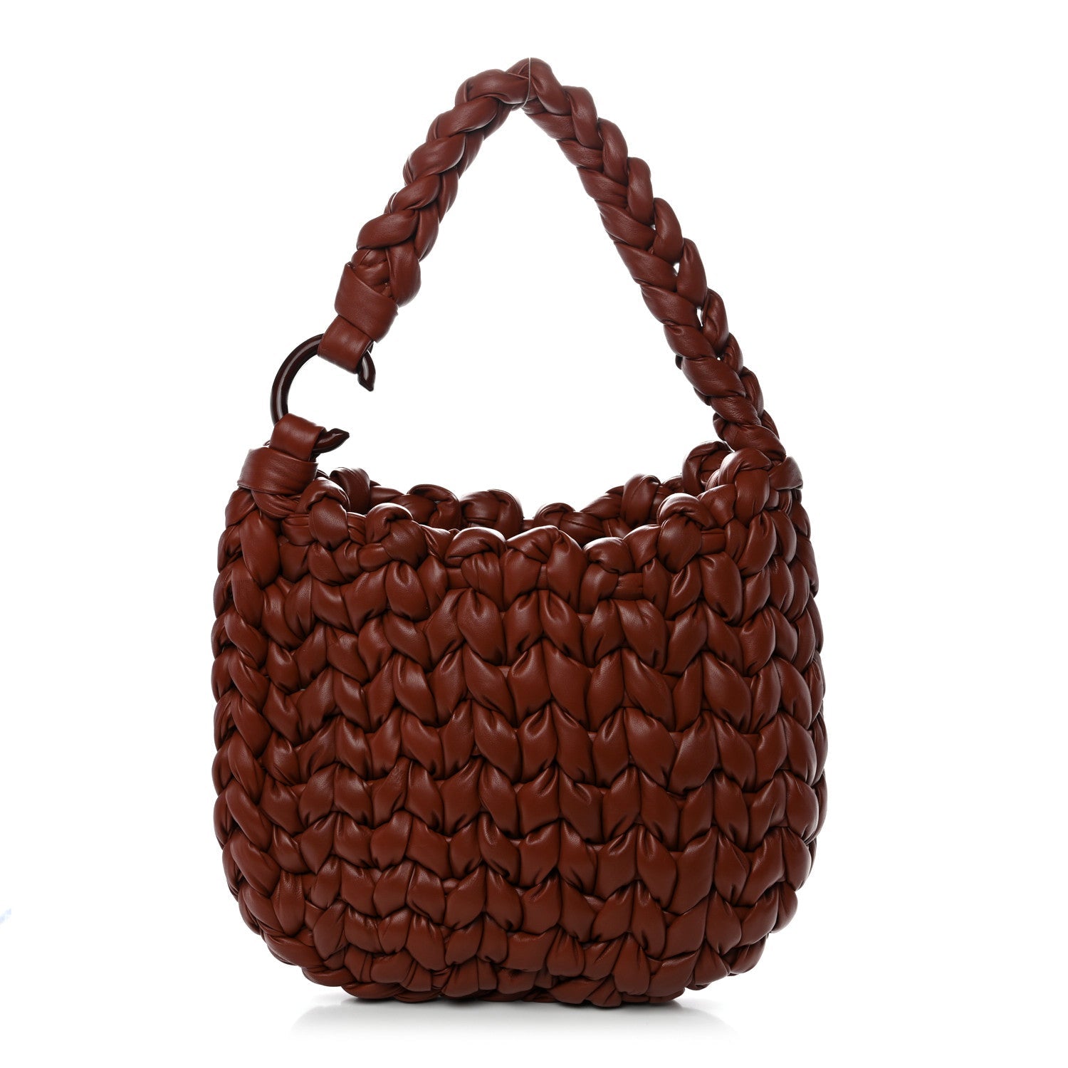 Lambskin Woven Wooden C Shoulder Bag Sepia Brown