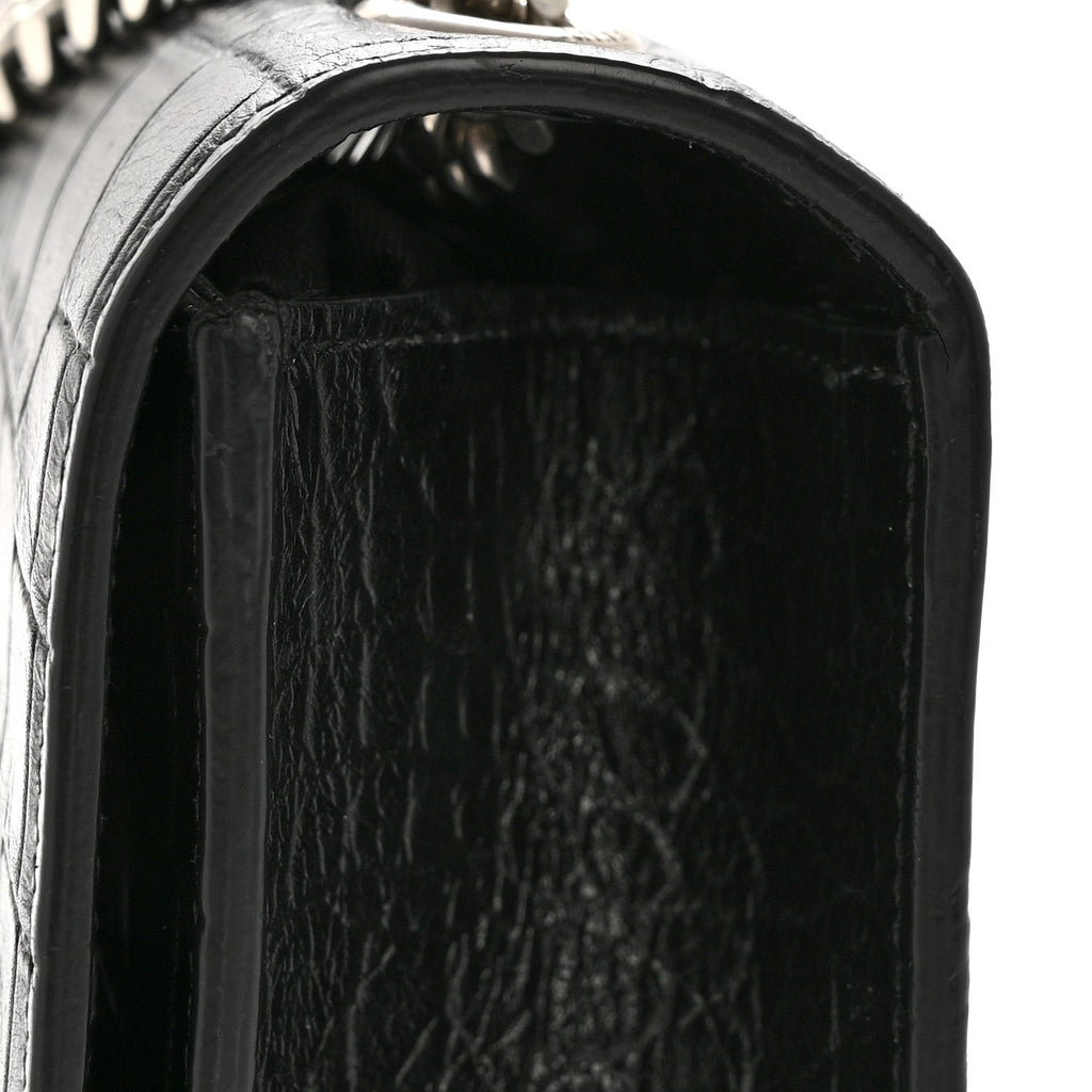 Calfskin Crocodile Embossed Small Classic Monogram Kate Tassel Satchel Black