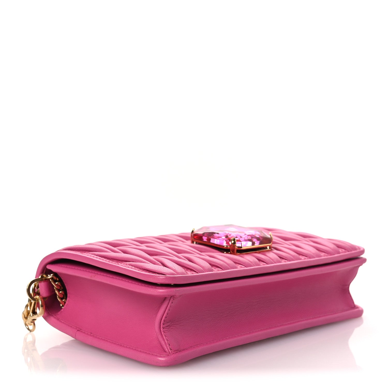 Nappa Matelasse Crystal Wallet On Chain  Fuxia