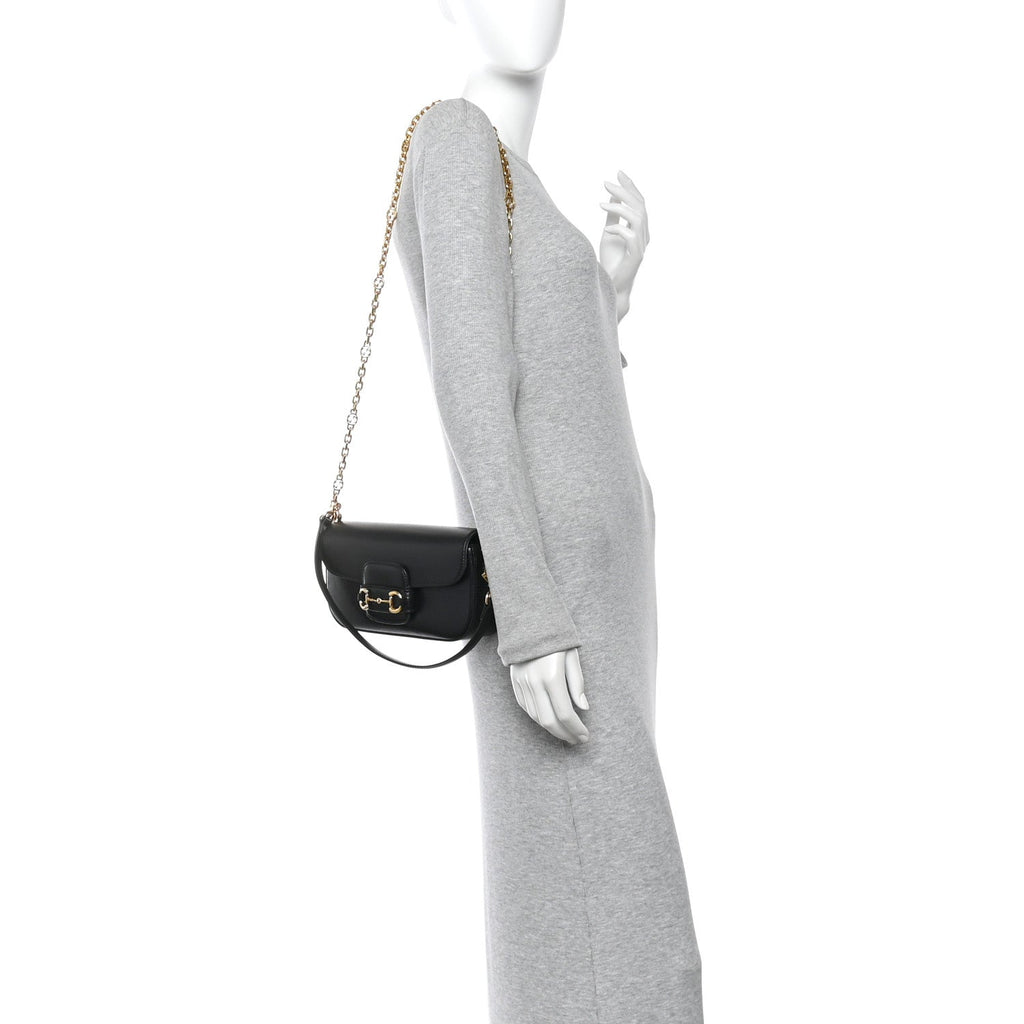 Azalea Calfskin Small Horsebit 1955 Chain Shoulder Bag Black