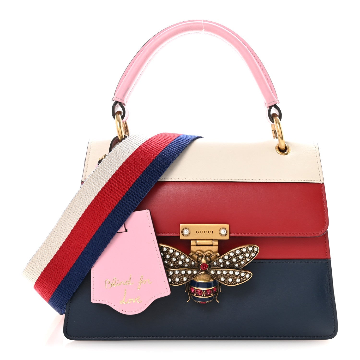 Calfskin Sylvie Web Small Queen Margaret Top Handle Bag Blue Agata Hibiscus Red Mystic White Sugar Pink