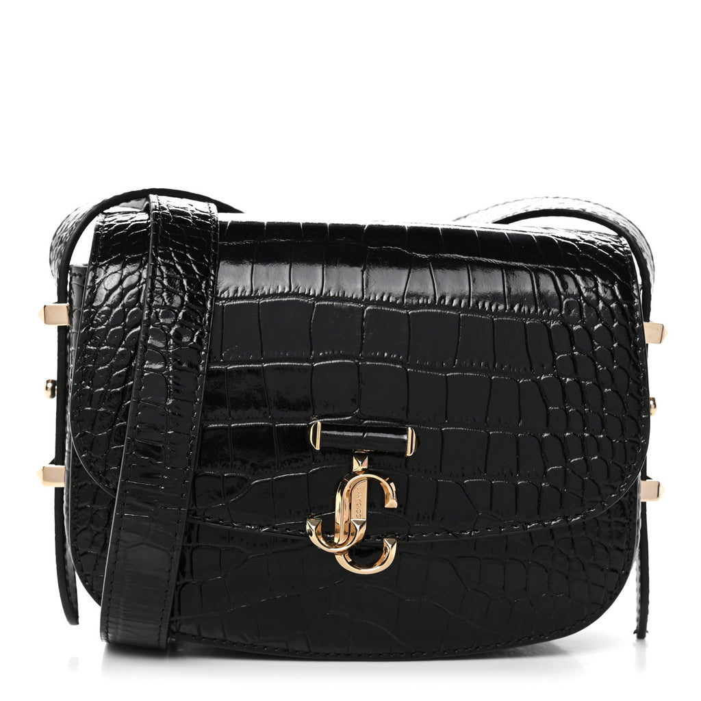 Calfskin Crocodile Embossed JCB Crossbody Bag Black