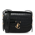 Calfskin Crocodile Embossed JCB Crossbody Bag Black