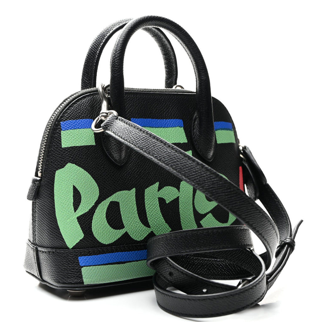 Signature Grained Calfskin Car Tag Print XXS Ville Top Handle Bag Black TBC