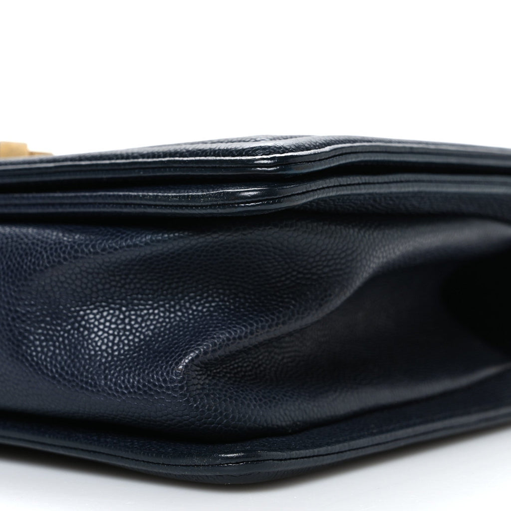 Metallic Caviar Quilted Medium Boy Flap Navy