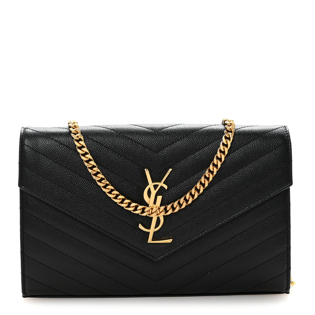 Grain De Poudre Matelasse Chevron Monogram Chain Wallet Black