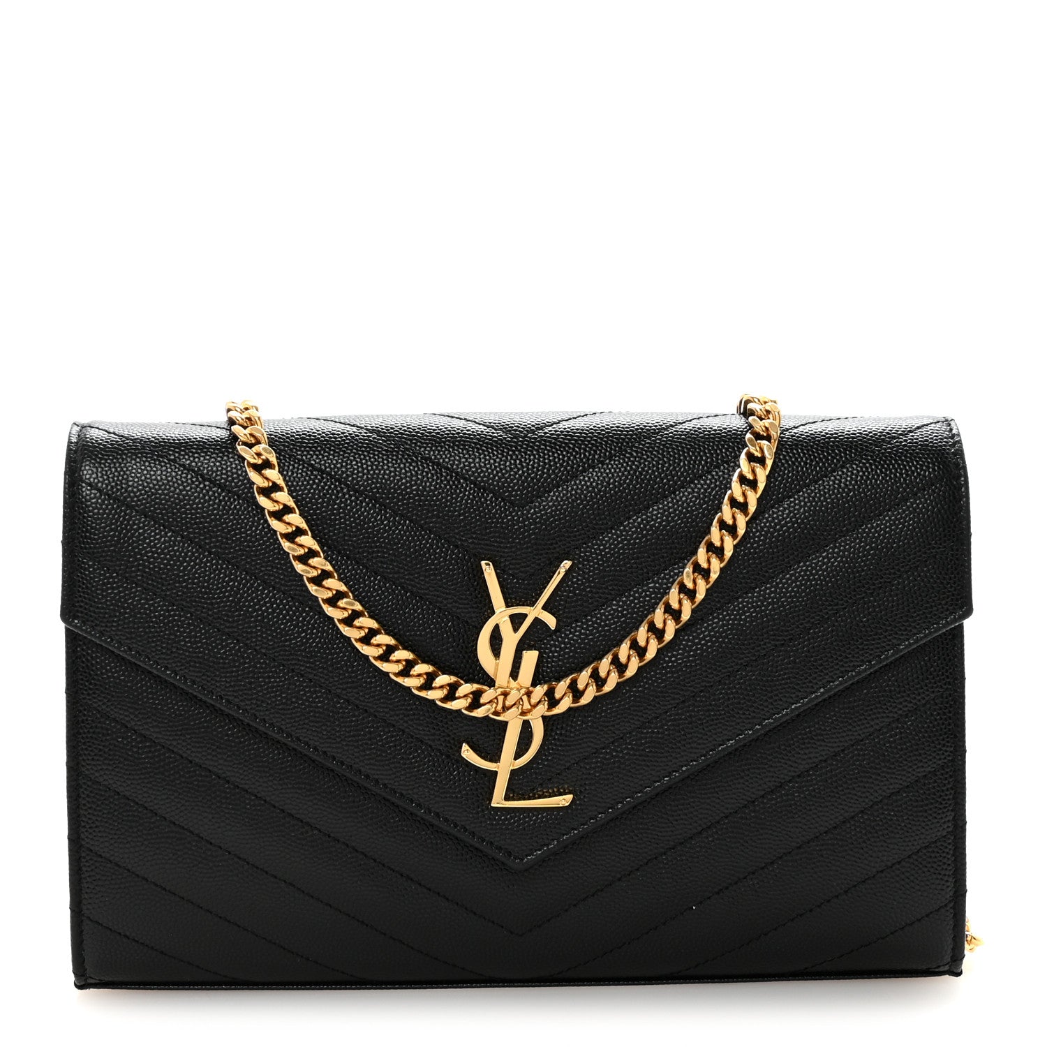 Grain De Poudre Matelasse Chevron Monogram Chain Wallet Black
