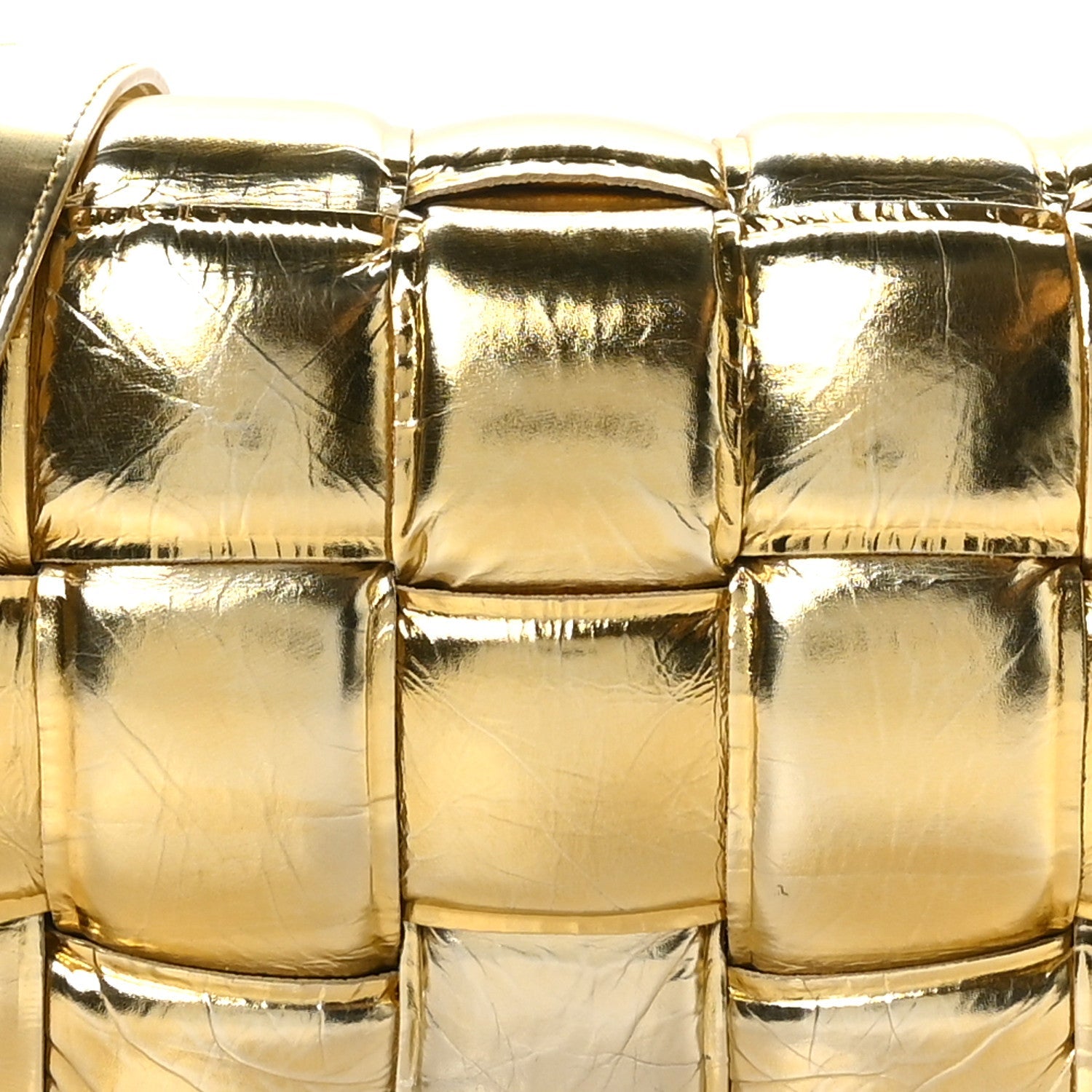 Mirror Lambskin Maxi Intreccio Padded Cassette Crossbody Bag Gold