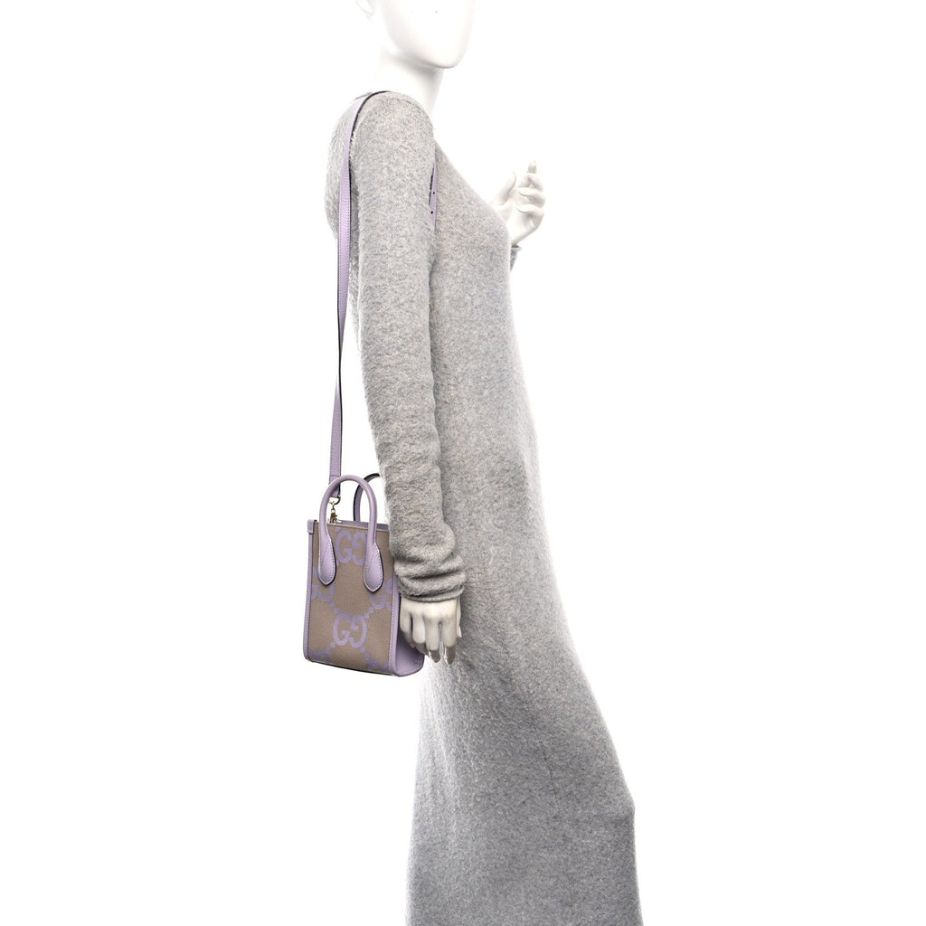 Monogram Jumbo GG Textured Dollar Calfskin Mini Tote Bag Beige Lapis